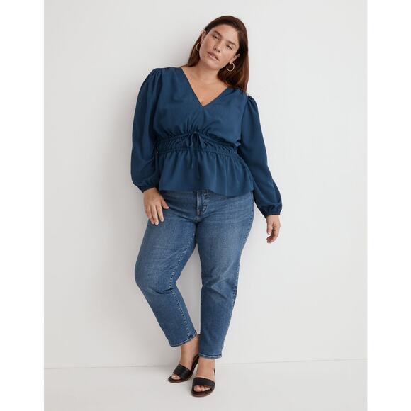 Madewell Tops - NEW Madewell Plus Seersucker V-Neck Peplum Top Blue XL